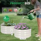 INNO STAGE 3 Pcs Round Galvanized Raised Garden Bed — 2×2×1ft Planter Box Outdoor Raised Beds Kit for Gardening Vegetables, Fruits, Herbs, and Flowers, White