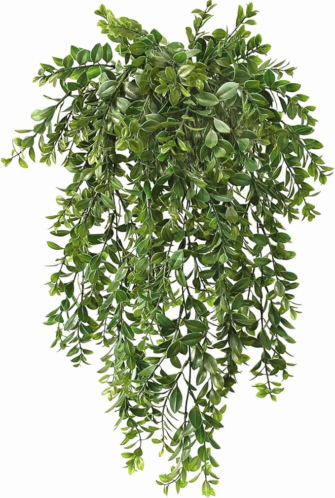 Fake Hanging Vines, Artificial Vine Plastic Green Leaves Plants UV Resistant Greenery Plant for Indoor Outdoor Garden Office Bathroom Decor Wedding Party Christmas Baskets DIY Decoration 2 Pack