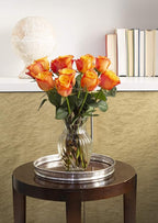 KaBloom - Bouquet of 12 Fresh Orange Roses (Farm-Fresh, Long-Stem) with Vase - Fresh Flowers for Birthday, Valentine's & Mother's Day