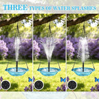 Yeomi Solar Fountain for Bird Bath, Solar Cascade Hanging Bird Bath Fountain, Large Hummingbird Bath with Solar Pump & Clear Blue Bowl, Outdoor Garden Decor
