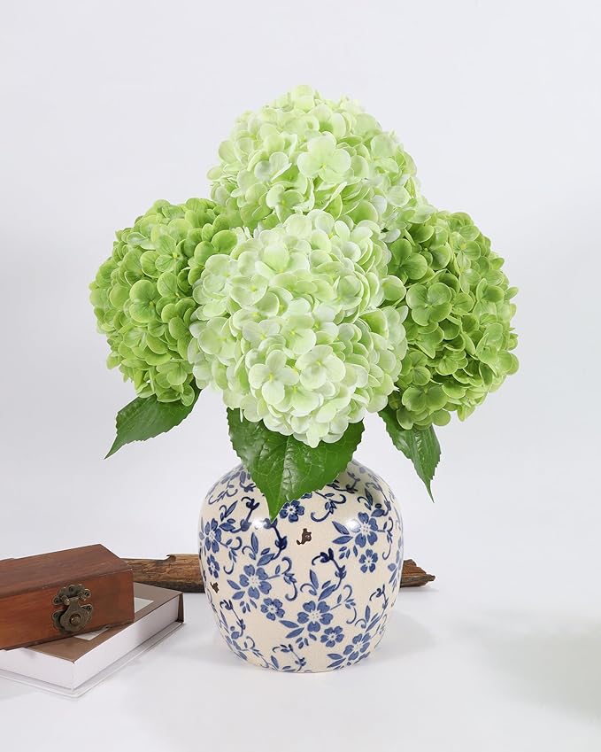 DuHouse 4Pcs Large Hydrangea Artificial Flowers,20 inch Latex Real Touch Hydrangeas for Home Wedding Bouquets Centerpieces Party Living Room Decoration(2Pcs Light Green+2Pcs Green)