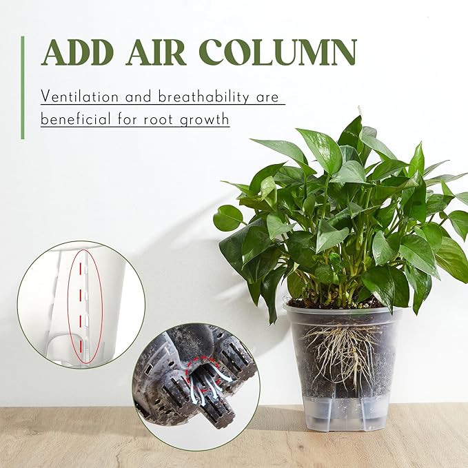 Wonderjune Self Watering Pots for Indoor Plants with Deep Reservoir and High Drainage Holes for Outdoor Plants and Flowers, Bare Root Planter(4.72'',Clear,9 Pcs)