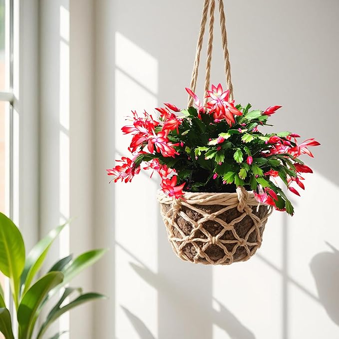 Thanksgiving Cactus, Red Seasonal Blooms, Live Indoor Plant, Flowering Houseplant, Christmas Cactus, 8-Inch Hanging Basket, Holiday Decor, Pet Safe, Free Heat Pack