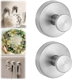 Suction Cup Hooks for Wreaths on Glass, Suction Cup Hooks for Inside Shower, Wreath Hangers for Front Doors, Metal Towel Hooks for Showers Bathrooms Mirrors (2, Sliver)