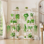 BACEKOLL Plant Stand Indoor with Grow Lights, 6 Tiered Tall Plant Shelf, 63" Metal Plant Stand for Indoor Plants Multiple, Half-Moon Plant Rack Display Shelf, 2 Pcs Plant Holder for Living Room, White