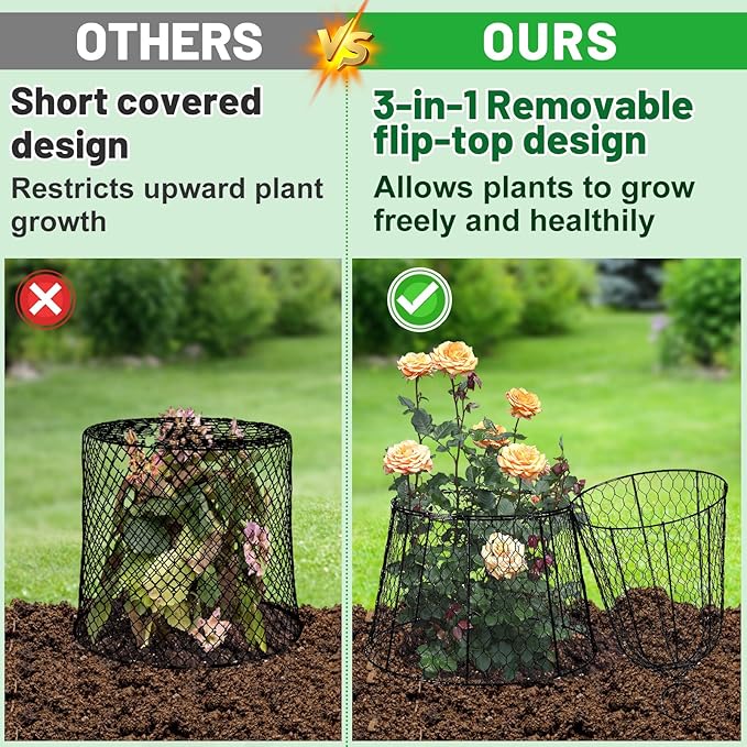 Cloche Plant Protectors from Animals - 17.3"Hx11.8"D Chicken Wire Plant Covers with Removable Flip-Top Design, Rustproof Metal Garden Cloches Keep Rabbits, Squirrels, Deers, Birds Out - 5 Pack