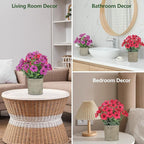 2 Pack Small Fake Plants Potted Artificial Plants Artificial Flowers Potted Faux Flower Daisy with Eucalyptus Leaves for Home Decor Office Room Farmhouse Indoor Table Bathroom Decor（Purple&magenta）