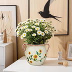 EFISPSS 6 Inch Vintage Ceramic Flower Pot with Relief Design & Handles,Ceramic Cracked Flower Pot with Drainage Hole for Indoor Plants,Tuscan Home Garden Decor (Living Room,Gift Ideas)