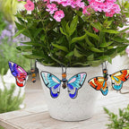 3pcs Butterfly Decorations for Flower Pots, Colorful Metal Hanging Ornaments Plant Decorations Pot Huggers for Garden Yard Fence Outdoor Decor (Butterfly)