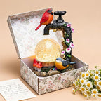 TERESA'S COLLECTIONS Garden Decor, Cardinal Garden Decor, Cute Cardinal and Faucet and Solar Light Glass Ball, Waterproof Resin Garden Statues, Birds Decor Gifts, Birthday Gifts for Women Mom, 6"