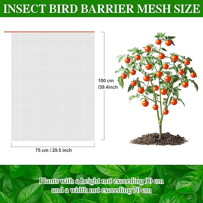 4Pcs Bird Barrier Mesh, Plant Netting with Zipper and Drawstring, Garden Netting to Protect Fruit from Birds, Tree Netting for Cicadas