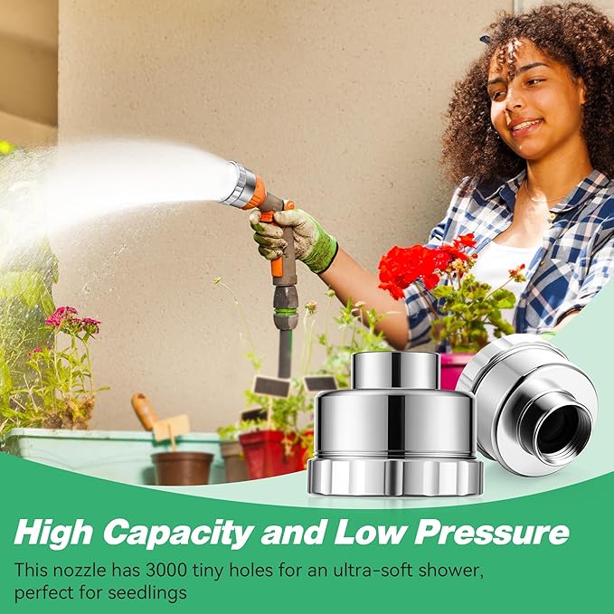 Dreyoo 2 Pack Water Nozzle with 3000 Tiny Holes, 3/4'' Aluminium Alloy Garden Hose Shower Head with PTFE Thread Seal Tape for Outdoor Watering Flowers, Plants, Greenhouse, Nurseryman (2.24'',Silver)