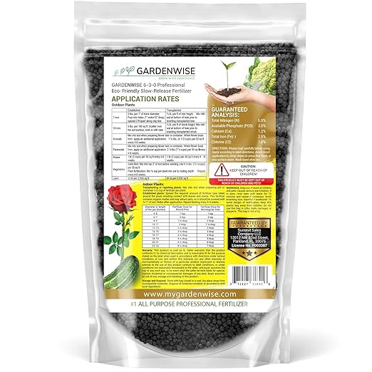 GARDENWISE 6-3-0 All-Purpose Professional Eco-Friendly Slow-Release Nitrogen Fertilizer with Iron & Calcium,Non-Burning, Enhances Soil Structure,for Indoor&Outdoor Plants,Vegetable Gardens (4 QUARTS)