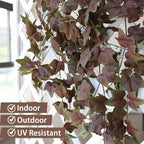 mizii 2 Strands Artificial Vines Ivy Garland 74" Fake Vine with Silk Green Leaves Faux Hanging Plants Greenery Decoration for Bedroom Home Wall Party Wedding Arch Apartment Room Decor (Purple Green)