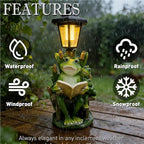 Solar Frog Garden Statue for Outdoor Decor with Lantern - Lawn Decoration 16“ Tall Frog Figurine Lights for Patio, Yard, Porch Ornament - Valentine's Day Gifts for Mom, Grandma, Women