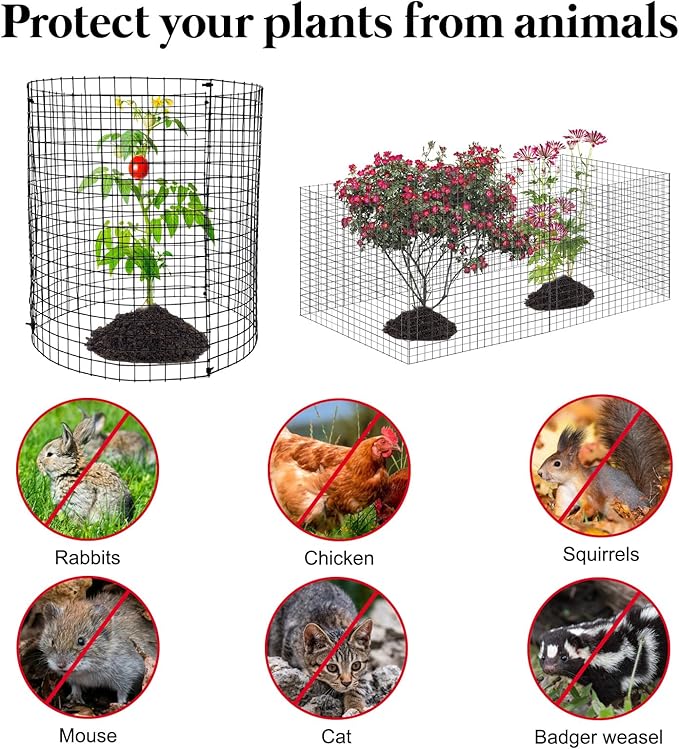 15 Pack Round Plant Protector from Animals, 12'' x 12'' Metal Plant Cages，45Pcs Metal Mesh to Keep Animals Out, Garden Protection Bunny Barricades, Wire Plant Protectors for Rabbits Chicken Duck