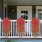 Artificial Fake Hanging Plants Flowers for Spring Outdoor Outside Decor, Faux Mums Silk Realistic Flower, 2 Pcs UV Resistant Look Real Plastic Decorations for Porch Home Patio Balcony Yard