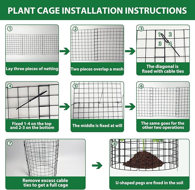 18 Pcs 11.8 in x12 in Wire Plant Protector Cages - Chicken Wire Cloche Animal Barrier, Metal Mesh Plant Cage with Stakes and Ties for Raised Bed Vegetables, Flowers, Shrubs & Plants