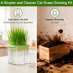 Hydroponic Cat Grass Kit with 5 Pack Non GMO Seeds & Scissors - Cat Grass for Indoor Cats, Helps Cat with Hairballs & Digestion, Easy 3-Step Setup,Gifts for Cat Lovers (Food-Safe PP&AS, 7-Day Growth)