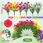 Artificial Flowers for Outdoors, Artificial Petunias Paired with Lavender UV Resistant Plastic Flower,Spring Flowers Used for Hanging Flower Pots, Porch Windows,Weddings Decorations (12 PCS)