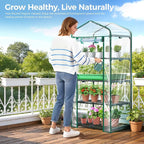 Mini Greenhouse for Outdoors Indoor: 27 x 19 x 62-Inch Ohuhu Small Green House with 4 Tier Shelves, Portable Plastic Greenhouses with Heavy Duty Transparent PVC Cover for Seedling Patio Porch Balcony