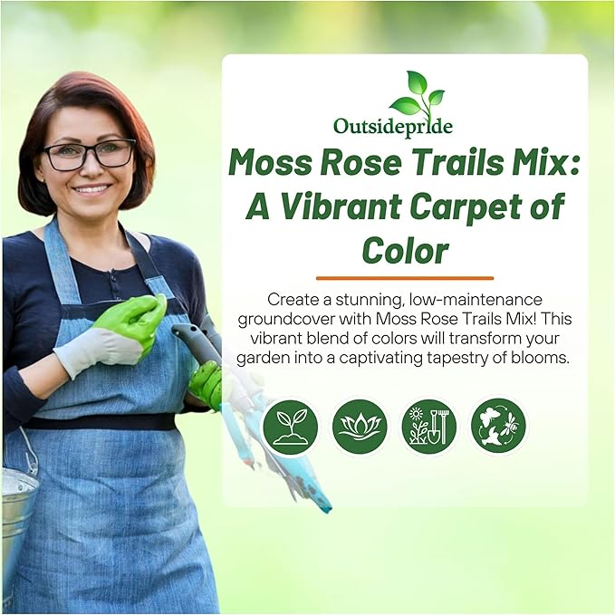 Outsidepride Mixed Moss Rose Seeds - 500 Pcs Annual, Drought & Heat Tolerant, Pollinator Friendly Ground Cover Seeds for Planting w/Vibrant Blooms & Succulent Foliage, Ideal for Xeriscaping