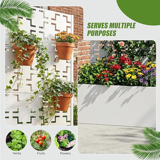 Casaphoria Metal Raised Garden Bed with Trellis, 59"x30"x12" Planter Box for Climbing Plants, Vegetables & Vines, Features Drainage Holes and Privacy Screen, White-Square