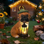 Solar Dog Outdoor Garden Statue with Lantern, French Bulldog Figurine with LED Lights, Lawn Decor for Patio, Yard Ornament, Unique Mother's Day Birthday Gift for Women Mom Gardener