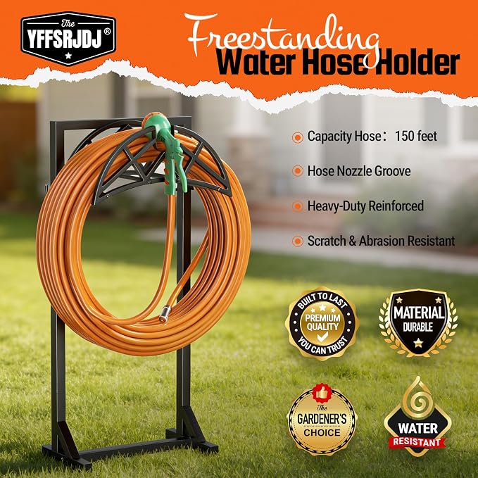 2 Pack Garden Hose Holder, Heavy-Duty Metal Stand with Stable Base & 2 Tool Hooks, Freestanding Storage Rack for Outside, Holds 150ft – Hose Holders for Yard & Lawn