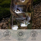 Solarbloom 38.6" H Outdoor Fountains, Multi-Tier Rock Tree Trunk Outdoor Water Fountain with LED Lights, Freestanding Cascading Waterfall for Garden, Patio, Backyard, Porch Decor