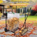 CAROD Extra Leaf Grabber Rake with Leaf Bag Cart Combo, Lightweight Metal Leaves Rakes, Leaf Collector for Gardening, Leaf and Grass Picker Upper, Efficient and Labor-Saving No Bending Over