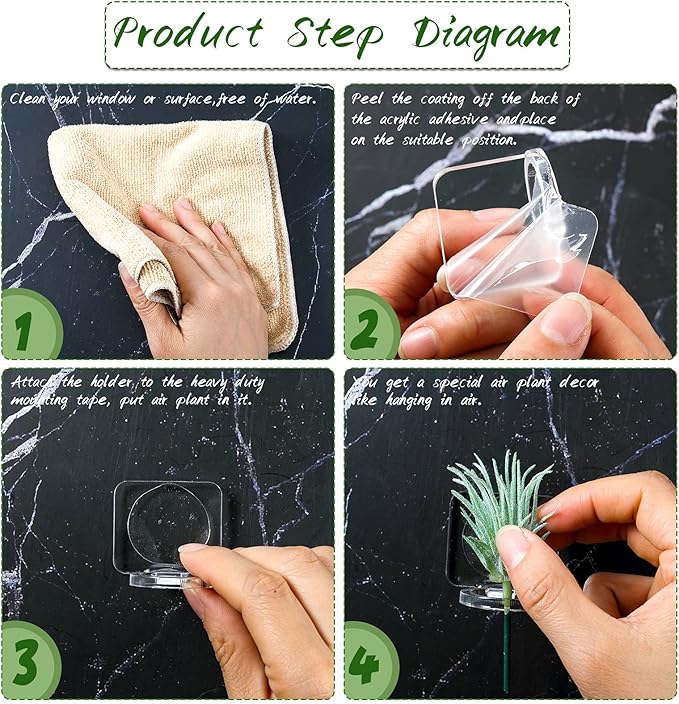 Jetec 24 Pcs Acrylic Air Plants Holder Hanger with Mounting Tape for Hanging Air Plants on Glass Display Home Decoration