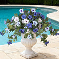 Ammyoo Artificial Fake Petunia Flowers for Outdoor Decoration, 2PCS Faux Silk Petunias Flower for Spring UV Resistant No Fade Realistic Plants for Garden Balcony Yard Porch Indoor Decor(Blue White)