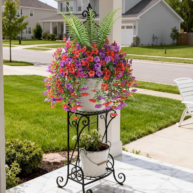 INQCMY Artificial Fake Hanging Flowers with Fake Fern for Outdoors UV Resistant Artificial Plants Spring Decor Look Real Faux Flowers for Outside Home Planter Porch Patio Decor