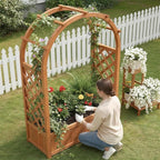 VINGLI Raised Garden Bed with Trellis & Hanging Roof, Wooden Garden Bed, Outdoor Planter Box for Yard, Garden, Balcony (Natural Wood Color, Arched)