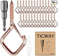 50 Pcs Outdoor Hooks for String Lights,Screw Hooks for Hanging Plants,Ceiling Hooks with Safety Buckle,Square Hanger for Wind Chimes,Bird Feeder,Lanterns,Christmas Decorations (Rose Gold)