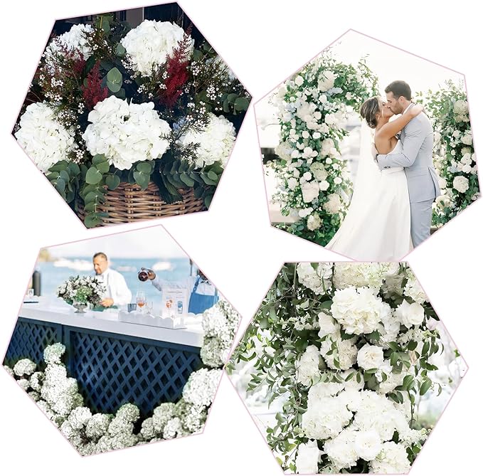 Coferset White Hydrangea Artificial Flowers 3pcs Lifelike Faux Hydrangea Real Touch Artificial Flowers for Outdoors Home Wedding Christmas Office Party Living Room Decoration,22inch