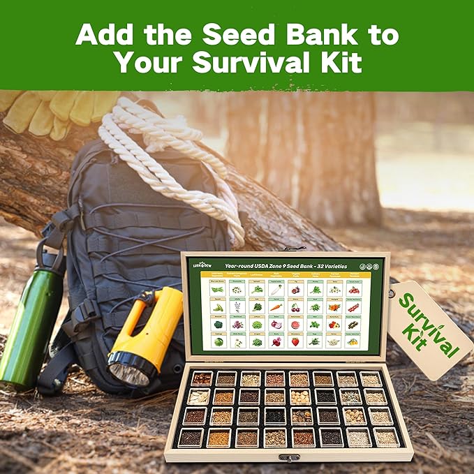 Lush&Dew Year-Round USDA Zone 5 Seed Bank, 32 Varieties Non-GMO Heirloom Seeds of Vegetables, Herbs, Gardening Gifts for Women Men, Emergency Survival Kit for Raised Garden Bed, Greenhouse