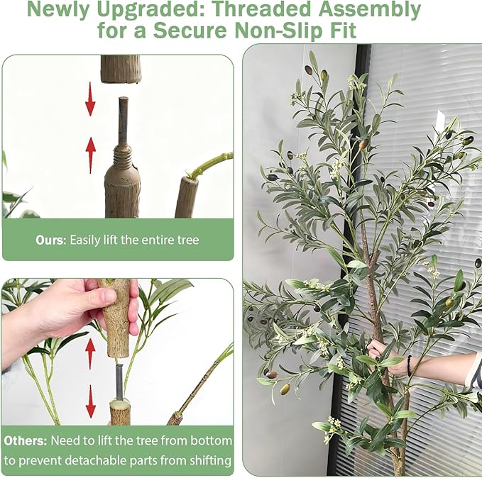 Faux Olive Tree 6FT, Artificial Potted Tree with Planter, Silk Plants Indoor Outdoor, Lifelike Olive Plants with Natural Wood Trunk, Fruits and Buds, Home Office Decor, 1 Pack
