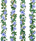 TELDRASSIL 4Pcs(26 FT) Artificial Rose Vine Fake Flower Garland Fake Silk Rose Hanging Vine for Wedding Party Background Arch Garden Background Decoration (Blue)