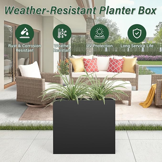 Metal Tall Planter 30" L x 10" W x 26" H, Long Rectangular Planter Box with Drainage Holes & Removable Shelf – Heavy Duty Steel Planter for Tall Plants, Flowers or Shrubs