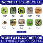 2 Fly Traps Outdoor Fly Trap for Patio with 4 Non-Toxic Dissolvable Bait Refills. Reusable Hanging Bug Catcher Killer for All Filth Flies for Outside Bug Control Yard Ranch. Hanging Chains Included.
