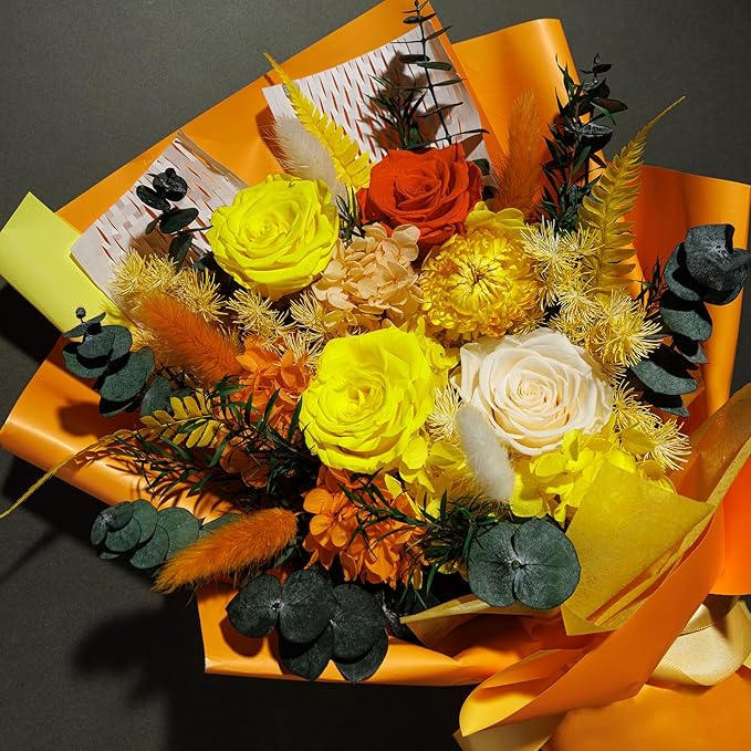 Bonsion Fall Flowers Gifts for Mom, Flower for Delivery, Preserved Roses Bouquets, Birthday Gifts for Women, Mothers Day Flowers for Wife (Orange)