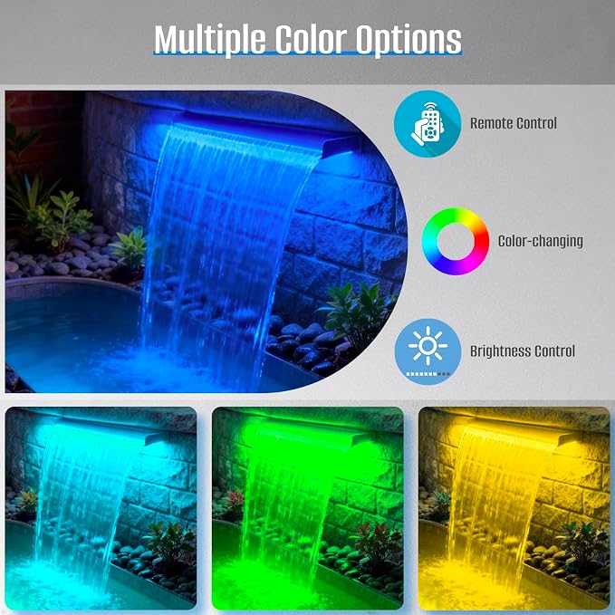 AquaMiracle Complete Outdoor Pond Waterfall Kit with LED Light | 4-Stage Filtration System | 8" Stainless Steel Spillway with 550GPH Water Pump | for Garden Backyard Koi Pond Pool Decoration