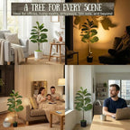 Artificial Fiddle Leaf Fig Tree 3ft (36 Inch) Tall - with Remote LED Spotlight - Realistic Faux Potted Plant & Moss for Living Room & Office Decor