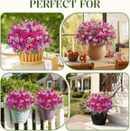 Alupssuc 48 Bundles Artificial Flowers for Outdoors Planters Spring Decoration, UV Resistant Faux Eucalyptus Violet and Lavender Silk Fake Plants for Outside Indoor Yard Home Patio Decor, Mix 3 Colors