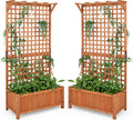 HAPPYGRILL Raised Garden Bed with Trellis, 72.5" Planter Raised Bed with Drainage Holes, Freestanding Garden Box for Vine Climbing Plants, Wooden Planter Box for Yard Balcony (2, Orange)