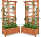 HAPPYGRILL Raised Garden Bed with Trellis, 72.5" Planter Raised Bed with Drainage Holes, Freestanding Garden Box for Vine Climbing Plants, Wooden Planter Box for Yard Balcony (2, Orange)