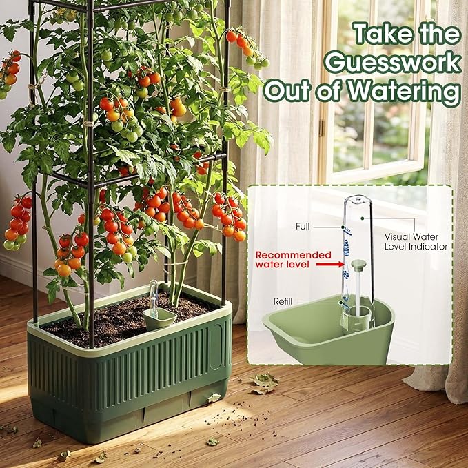 2 Pack 51" Self Watering Planter Box with Trellis, Tomato Planter Trellis for Raised Garden Bed, Tomato Cage with Visual Water Indicator, Indoor Outdoor Tomato Cages for Garden Patio