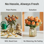 Faux Flowers in Vase, 18 Pcs Fake Rose Flowers with Glass Vase, Artificial Flower Arrangement Home Decor Indoor Centerpiece for Living Room & Dining Table, Orange, 12 Inches